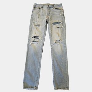 American Eagle Air Flex Patched Slim Fit Light Wash Jeans Size 30X32